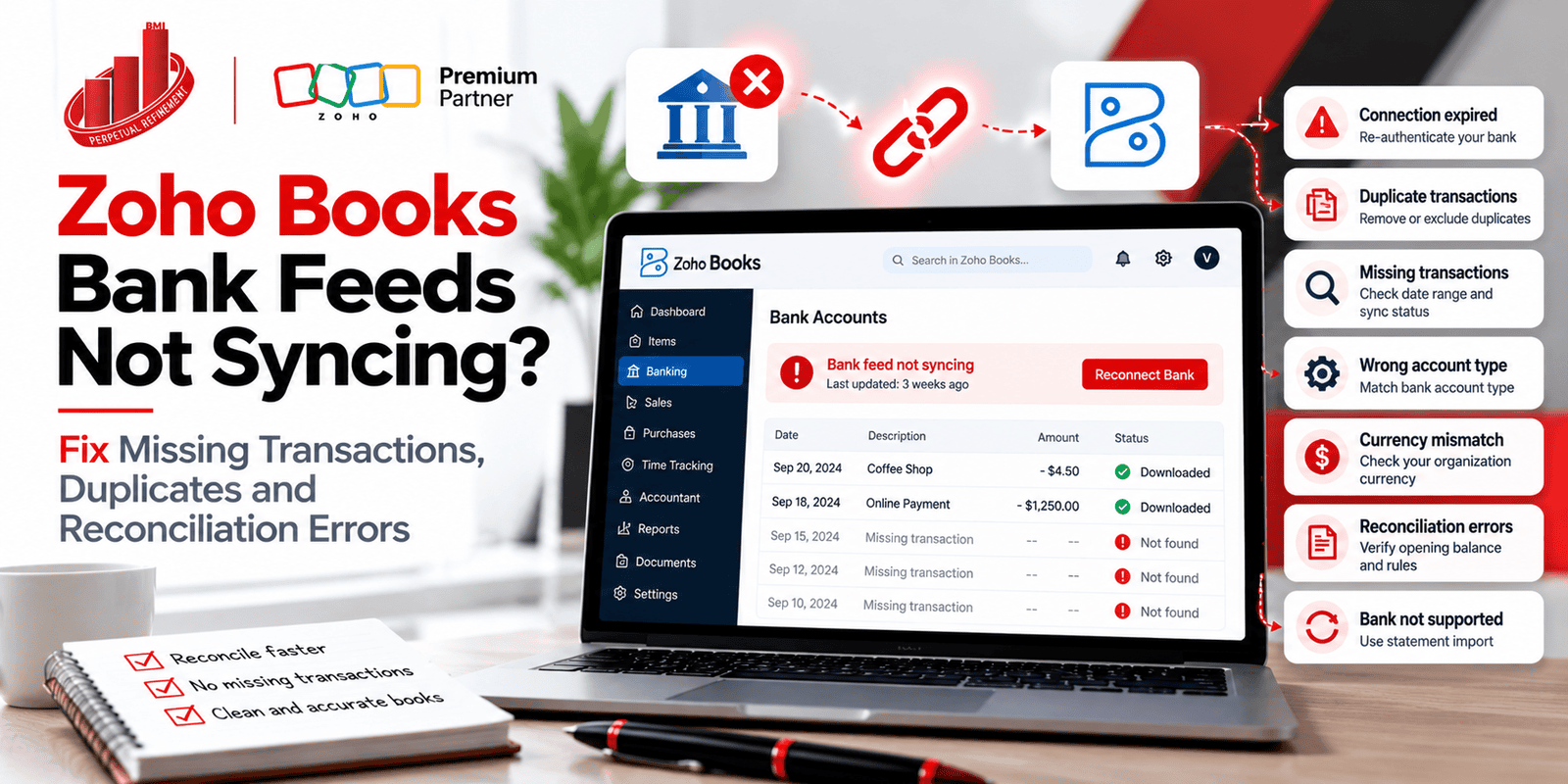 Zoho Books Bank Feed Not Syncing? 7 Fixes That Work